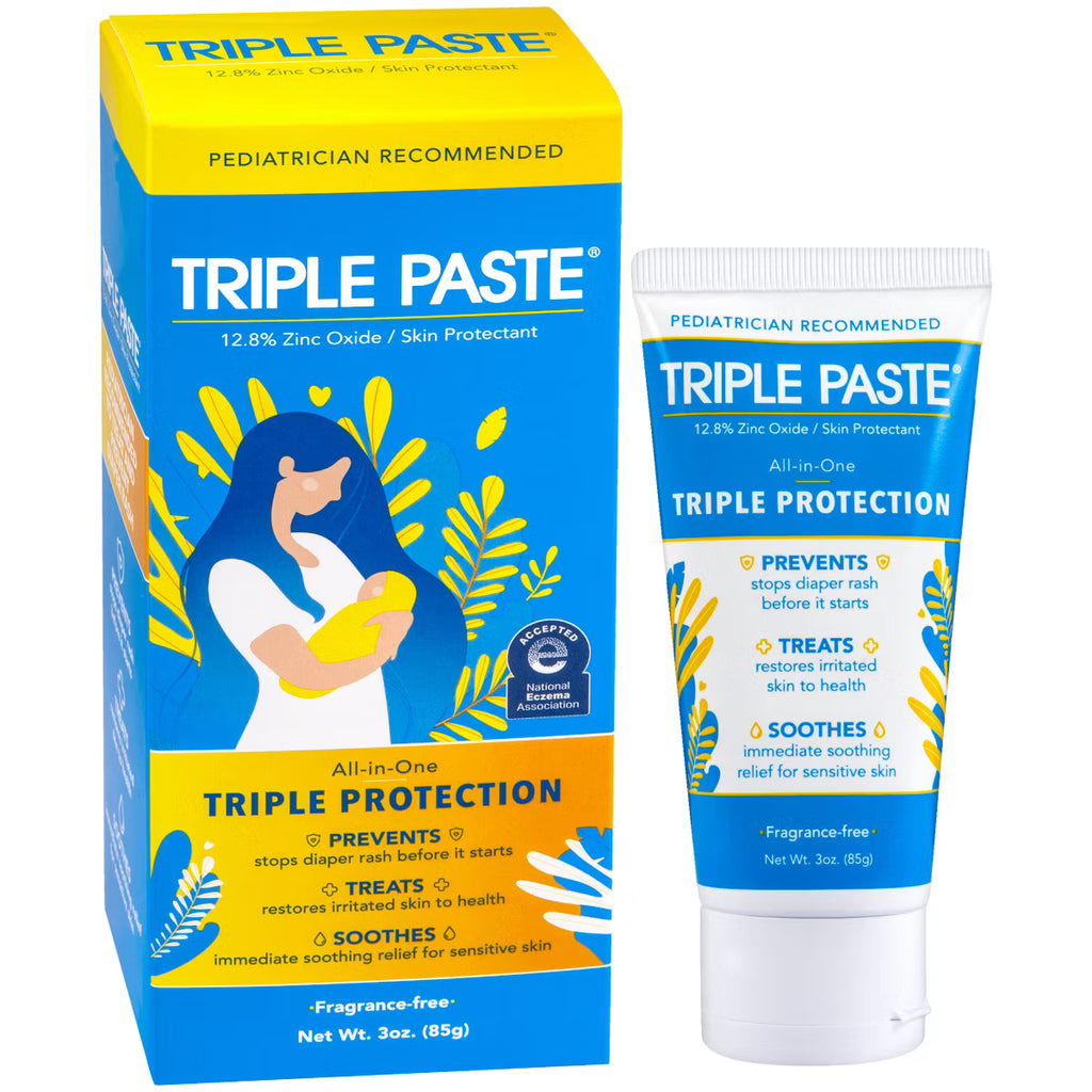 Triple Paste Diaper Rash Cream, Hypoallergenic Medicated Ointment for Babies, Overnight and Daily Protection - 3oz