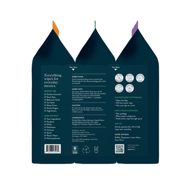 Biom Plant Based Refillable All Purpose Wipes Variety - 3pk/180ct