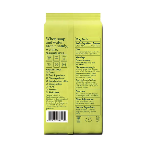 Biom Mini Biodegradable Refillable Hand Sanitizing Wipes - Santal Escape - 40ct