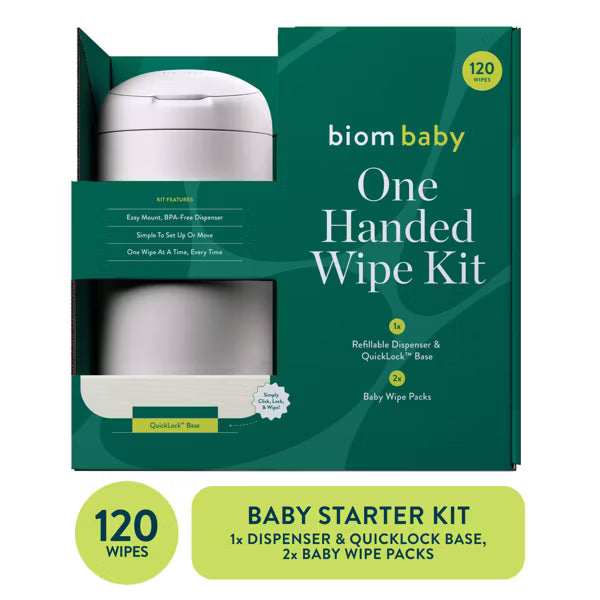 Biom 99% Water Hypoallergenic Baby Starter Kit - White - Fragrance Free - 120 wipes: Face, Hands, Nose, Whole Body, Diaper Area