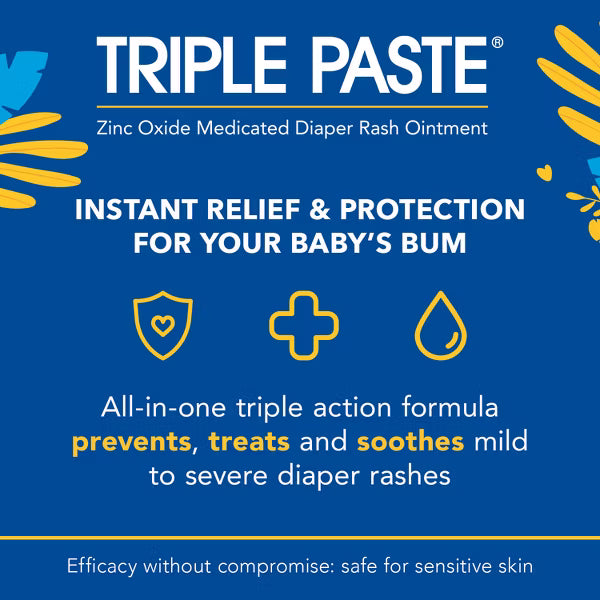 Triple Paste Diaper Rash Cream, Hypoallergenic Medicated Ointment for Babies, Overnight and Daily Protection - 10oz