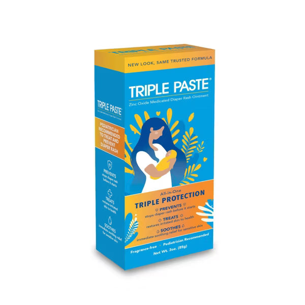 Triple Paste Diaper Rash Cream, Hypoallergenic Medicated Ointment for Babies, Overnight and Daily Protection - 3oz