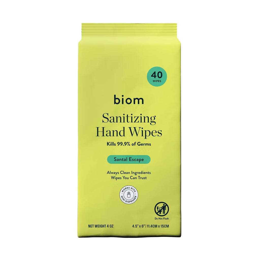 Biom Mini Biodegradable Refillable Hand Sanitizing Wipes - Santal Escape - 40ct