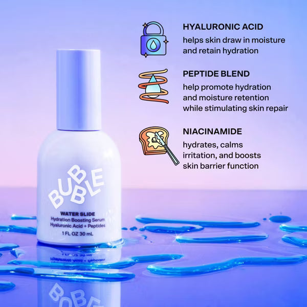 Bubble Skincare Water Slide Hydrating Serum - 1 fl oz: Contains Glycerin, Vitamin E, Hypoallergenic, Vegan